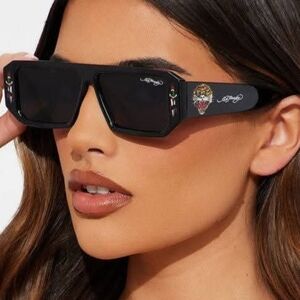 Ed Hardy Black Sunglasses with Skull Detail